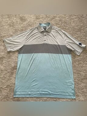 FootJoy FJ Golf Polo Shirt Mens XL Striped Colorblock Performance Gray Blue